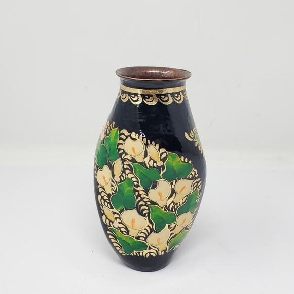 Vintage Black Floral twisted Cloisonne 7" vase In great used condition - Picture 1 of 10